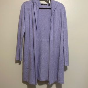 Blue hooded open cardigan in size small